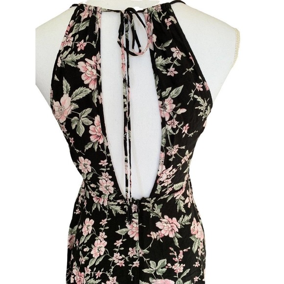 Aakaa Womens Dress Size Medium Floral Spaghetti Straps Open Back Black Floral - Picture 4 of 10